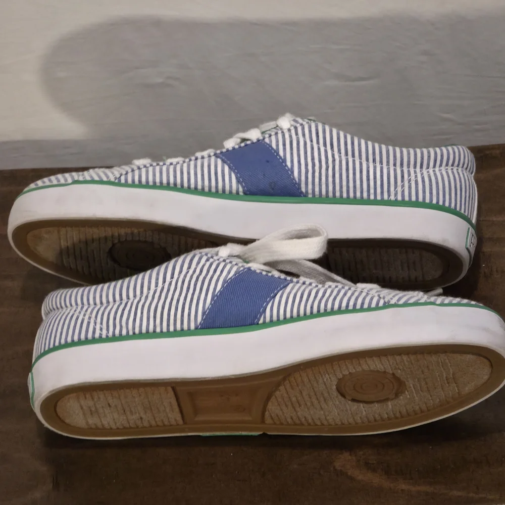 Polo Ralph Lauren Seersucker Sneakers Blue White Stripe Green Pony Size 9B Prep - Picture 7 of 10